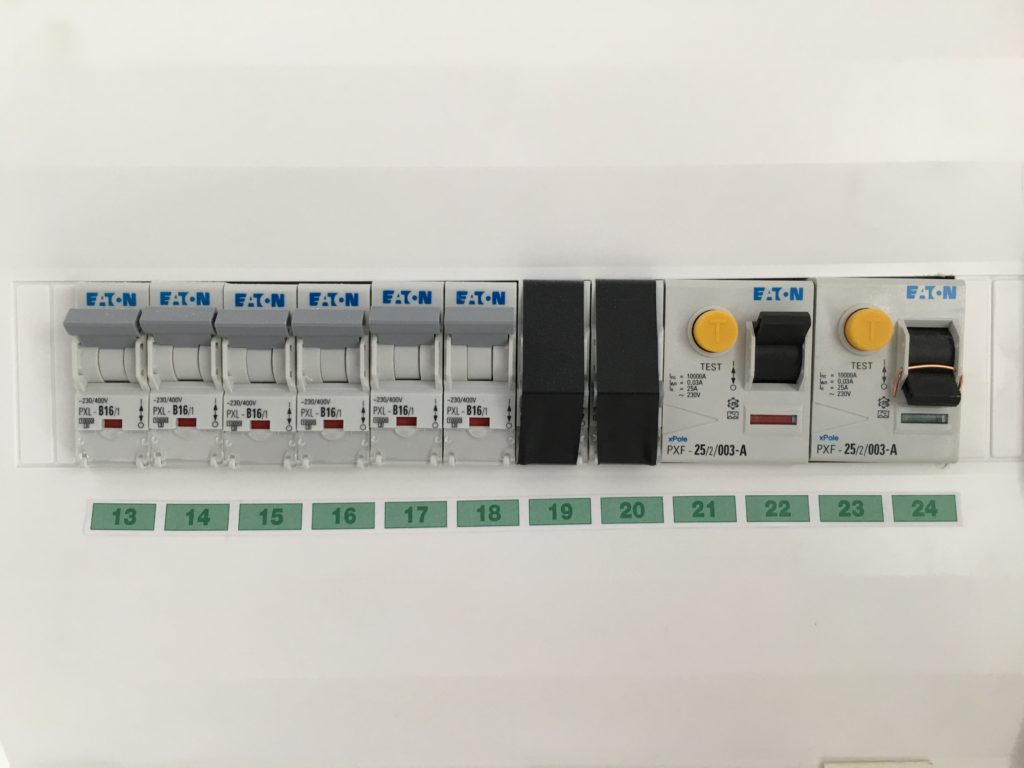 Elektroinstallation Sicherungskasten, FI Schutzschalter, Abschranken