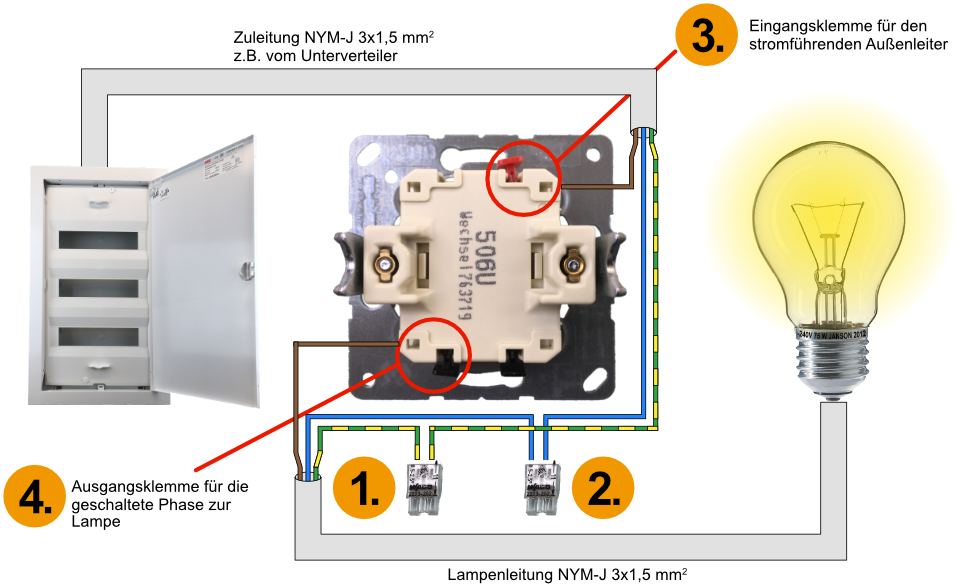 Elektroinstallation, Wechselschalter, Lichtschalter, Ausschalter, Richtig anschließen, Ausschaltung anschließen, Lichtschalter anschließen